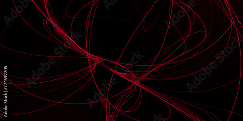 Abstract waves of vibrant neon red color against a black background. Background of colorful flowing red lines. Elevate your web design with this striking abstract red net grid texture on a black bg.