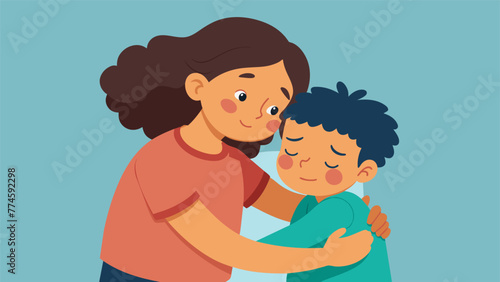 An older sibling models empathy by offering a hug and kind words to their younger sibling who is feeling upset showing them the power of