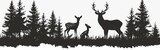 Forest Family: Silhouette of Deer and Fawn Among Fir Trees - Wildlife Illustration for Hunting, Camping, and Nature Logo