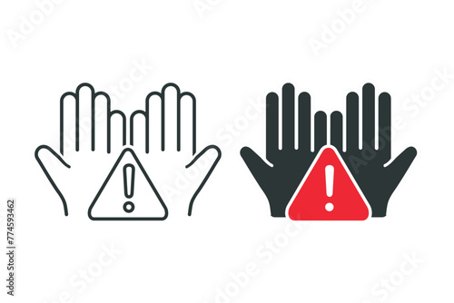 Open hand with warning icon. Illustration vector