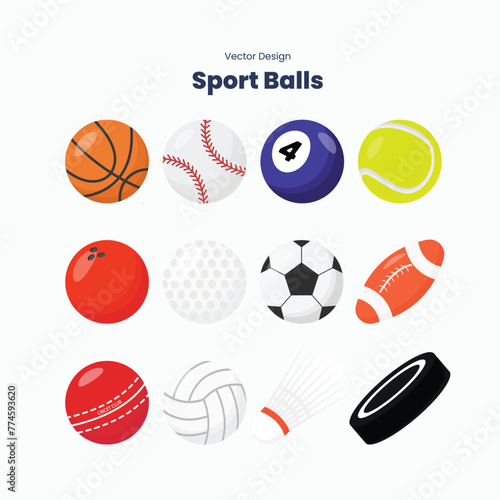 Various kinds of sports balls such as basketball, baseball, billiard, tennis ball, cricket ball, volleyball, bowling ball, golf ball, soccer, rugby ball, shuttlecock, and hockey puck