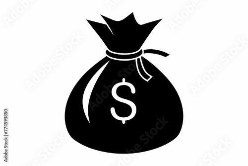Modern money bag black silhouette design with white background.