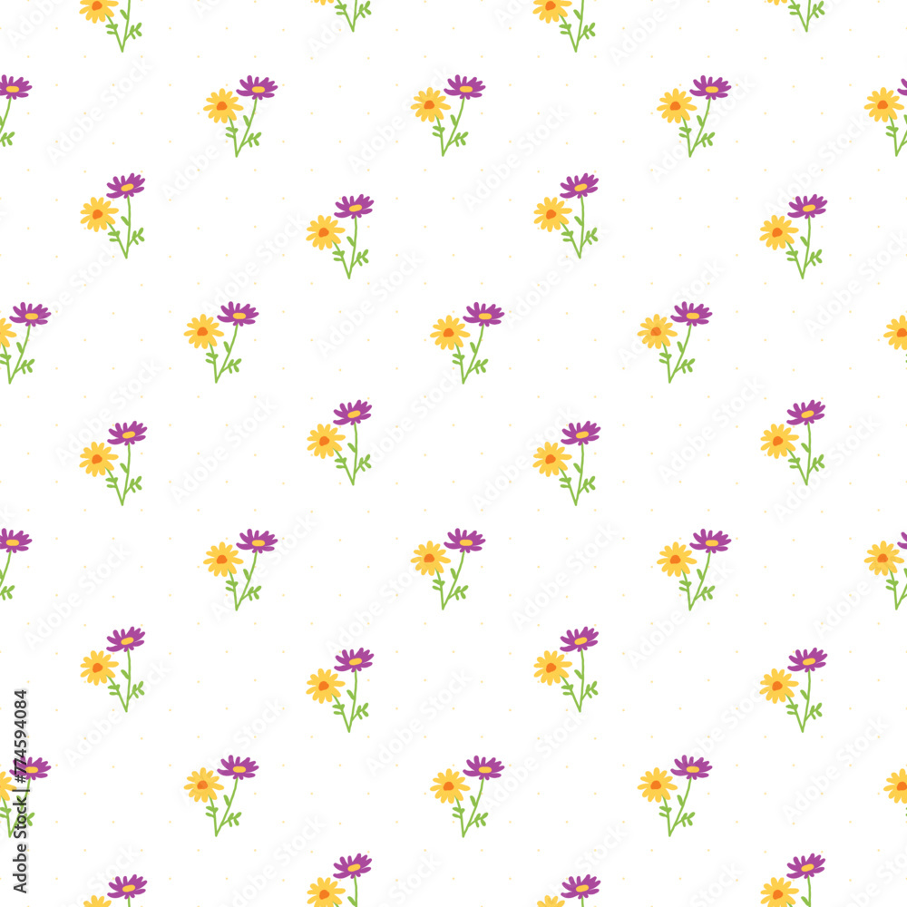 Seamless Pattern of Hand Drawn Flower Design on White Background Seamless Pattern of Hand Drawn Flower Design on White Background