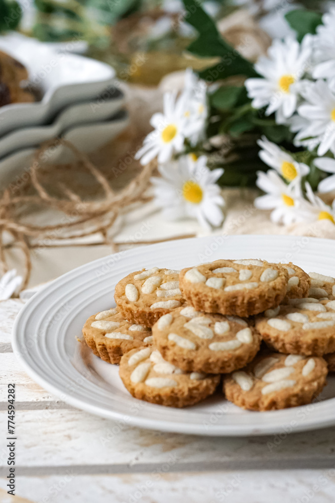 Popular cookies in Malaysia during celebration of Eid Mubarak (Hari Raya) on white background.