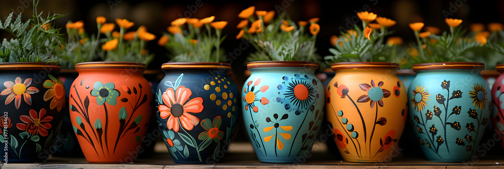 Hand-Painted Terracotta Flower Pot in Bright Colors ,
Clay pottery with handpainted natureinspired designs
