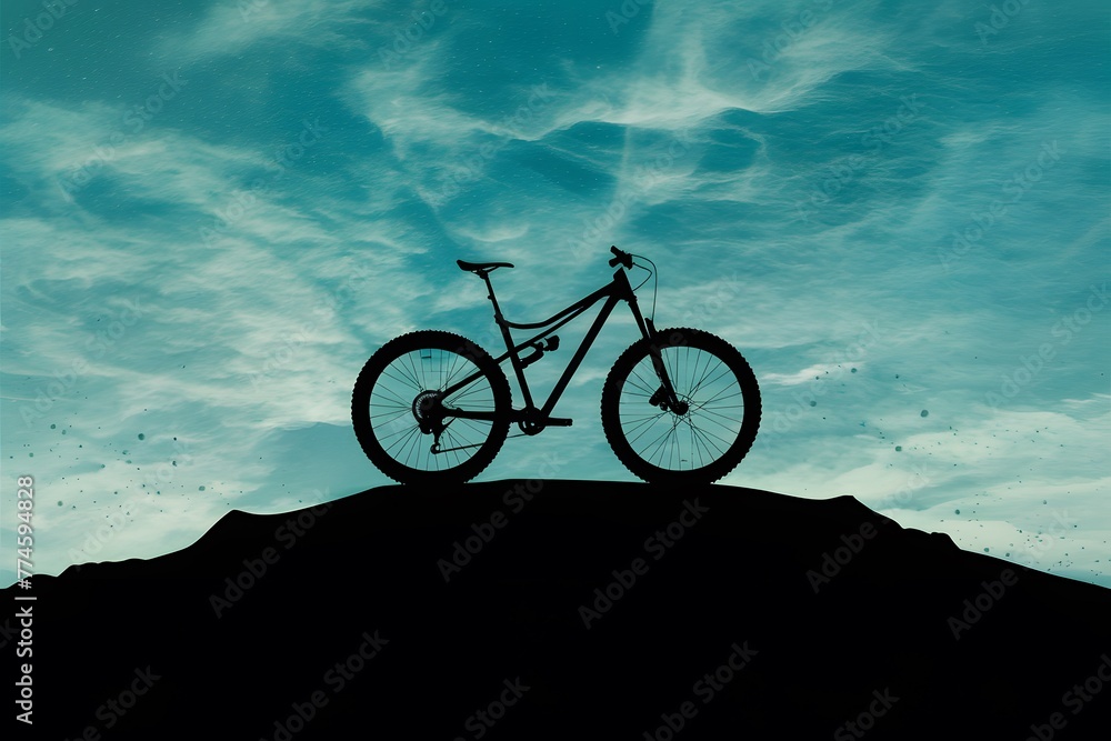 Fototapeta premium Subject Silhouette of a bike on sky background on a mountain top
