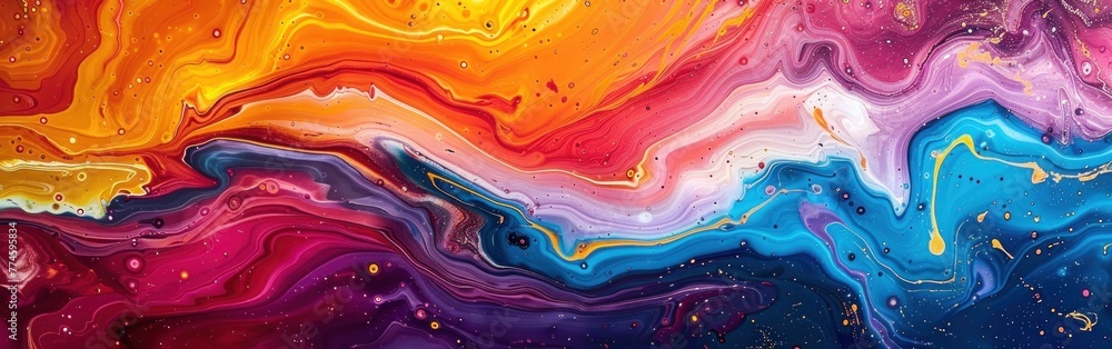 Rainbow Swirls: Colorful Abstract Waves with Marbled Acrylic Paint, Ink, and AI-Generated Texture for Background Banner