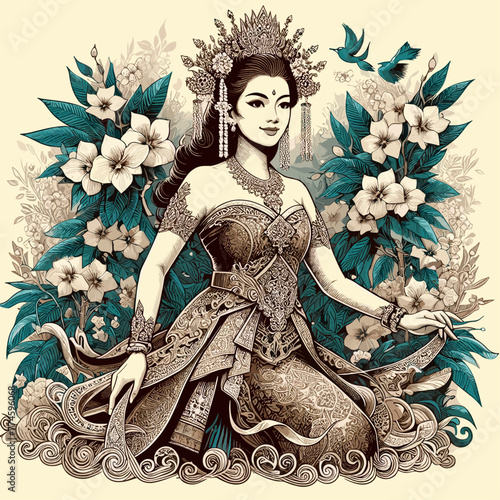 Kartini Indonesian Woman Wearing Traditional Dress illustration