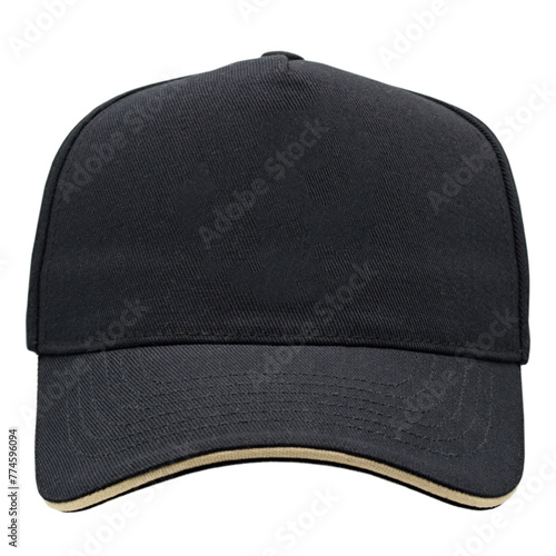 Black baseball cap, tracker cap. Mockup. A blank for the work of a designer. Isolate on a white background. Accessory for athletes, baseball players, bikers, rockers.