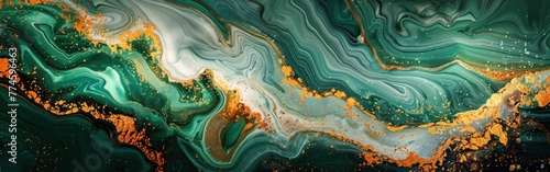 Green Marbled Waves with Gold Splashes - Luxury Abstract Background Texture for Banners and Designs