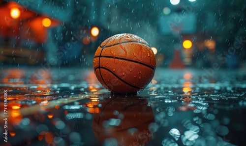 Basketball ball on a wooden...