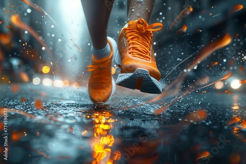 a close up of a person's feet in running shoes
