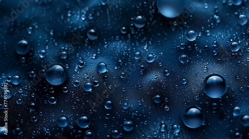 a close up of water droplets on a blue surface