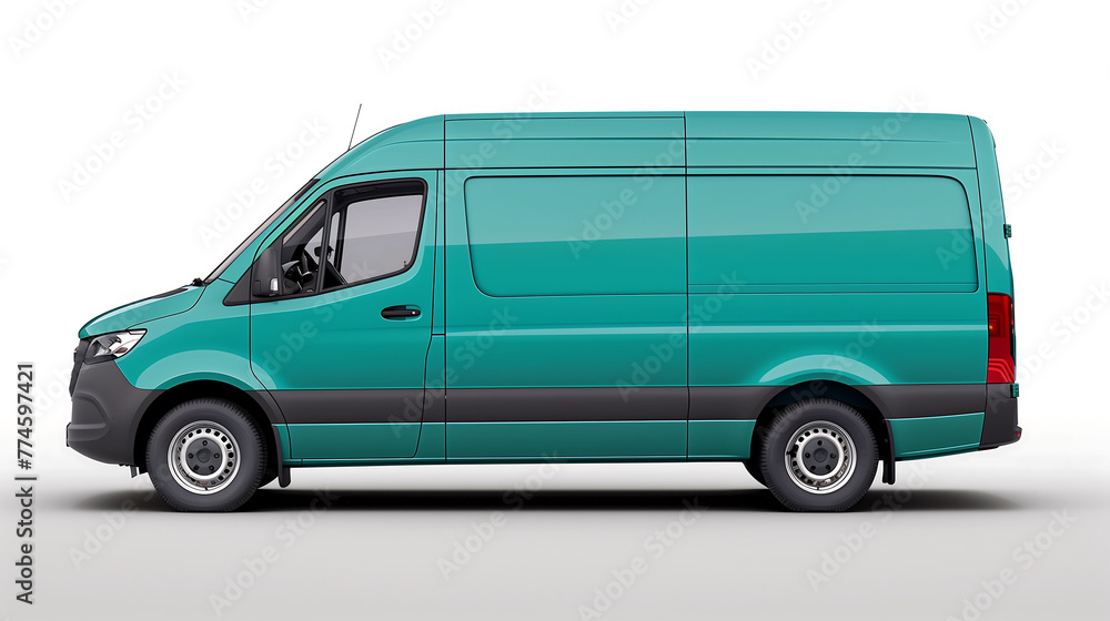Sleek Teal Delivery Van on White