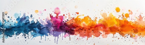 Vibrant Watercolor Splashes on White Square  Abstract Painting Illustration