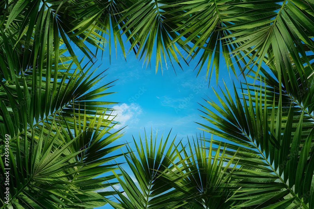 Tropical palm background illustration, exotic vacation concept, summer photo