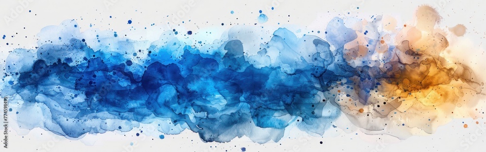 Blue Watercolor Splashes - Abstract Illustration in Colorful  Painting, Isolated on Background