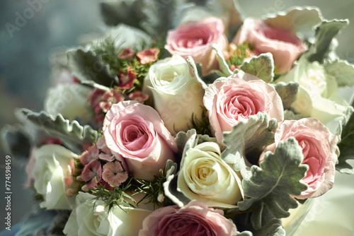 Elegant Roses-  A close-up view of fresh, assorted roses in soft lighting. photo