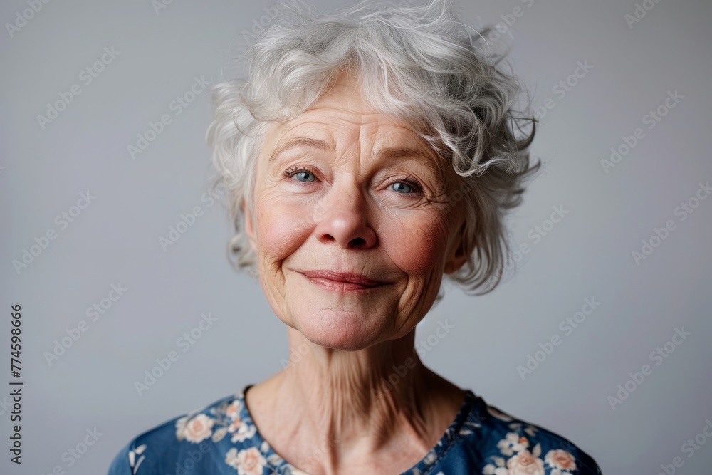 Portrait of a smiling senior woman. Isolated on gray background. Portrait of a smiling senior woman. Isolated on gray background.