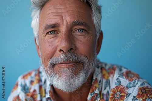 Portrait of a senior man with white beard on a blue background