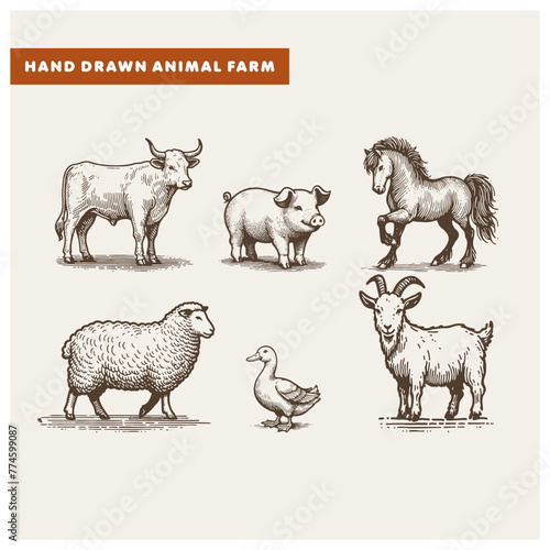 hand drawing animal farm set