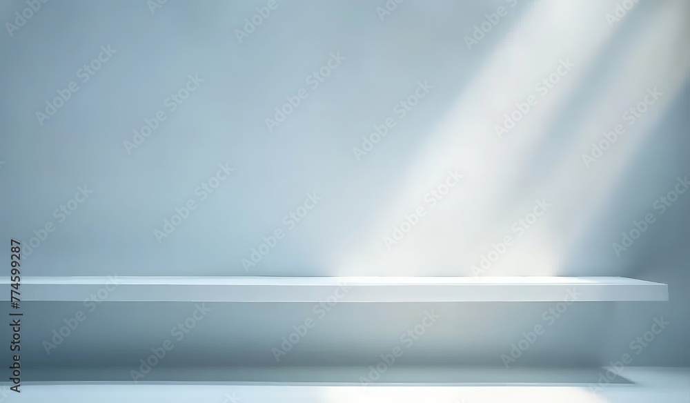 custom made wallpaper toronto digitalMinimalist background for product presentation, showcasing shadows and light from windows against a light blue wall. Made with generative AI technology.