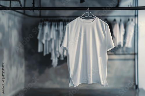 Stylish White T-Shirt Display in Contemporary Clothing Store
