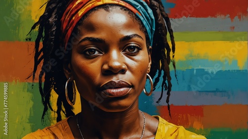 typical traditional jamaican woman abstract portrait oil pallet knife paint painting on canvas with large brush strokes art illustration on plain white background from Generative AI