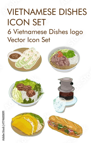 Vietnamese dishes logo vector icon set 