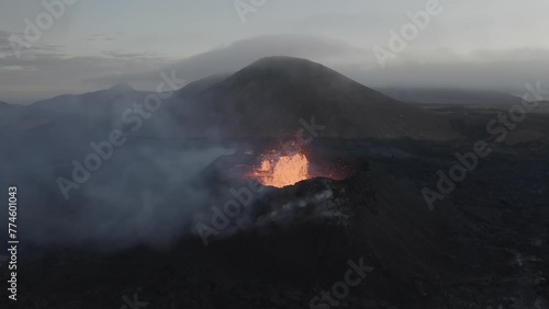 Aerial view of the volano in Iceland with lava field, eruption litli hrutur Iceland   photo