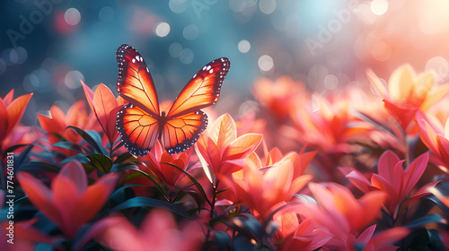 Vibrant Monarch Butterfly on Bright Orange Flowers, Springtime Bloom; Vivid Springtime Transformation; Perfect for Environmental Campaigns, Nature-Inspired Designs, Educational Materials, Copy Space
