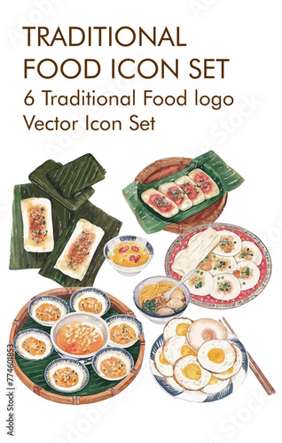 Traditional food logo vector icon set 
