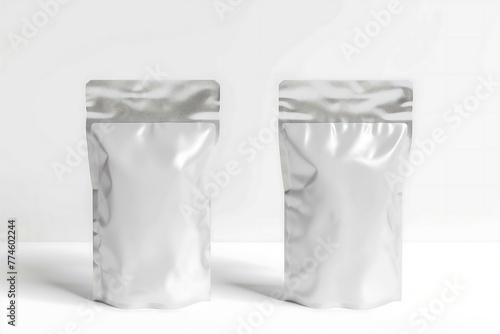Pair of Blank Foil Pouches for Branding on White Background