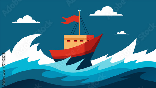 A ship sailing through rough waters and stormy seas representing the resilience and courage needed to navigate through the storms of life.