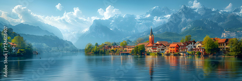 Switzerland in Springtime , Realistic vector scene zurich on white background