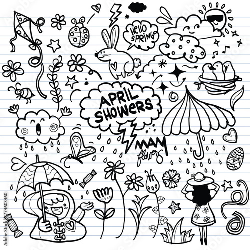 April Showers and Spring Happiness Doodle Art © 9george