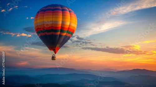 Colorful Hot Air Balloon Floating at Sunset © Newaystock