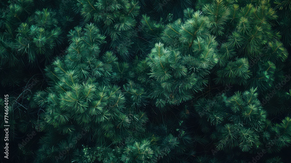 nature photography captures a vibrant pine forest and cypress trees with dark green foliage, rendered in photorealistic detail