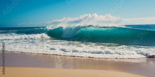 beautiful sandy beach and soft blue ocean wave for background