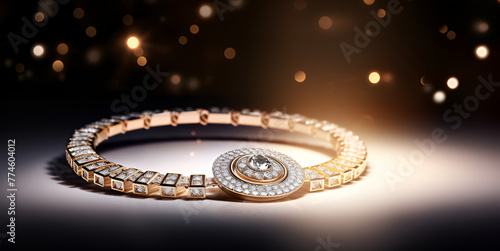 Modern design luxurious gold jewelry royal gold necklace set pendant dark blue background 