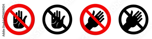 Set of Stop Sign Icons, Please Don't Touch Symbols. Vector Isolated On White Background, Editable Design