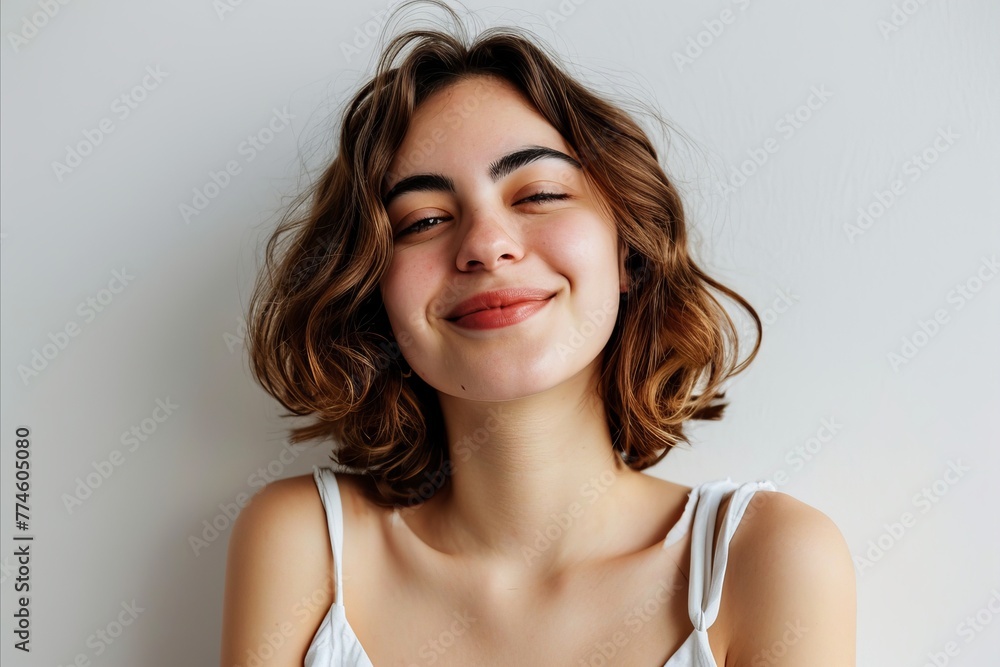 Portrait of a beautiful young woman with curly hair on white background Portrait of a beautiful young woman with curly hair on white background