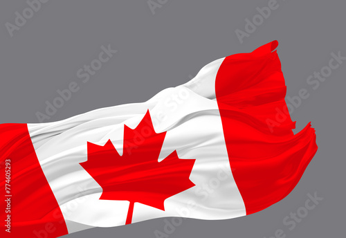 Canada flag waving in the wind isolated on grey background 3D render