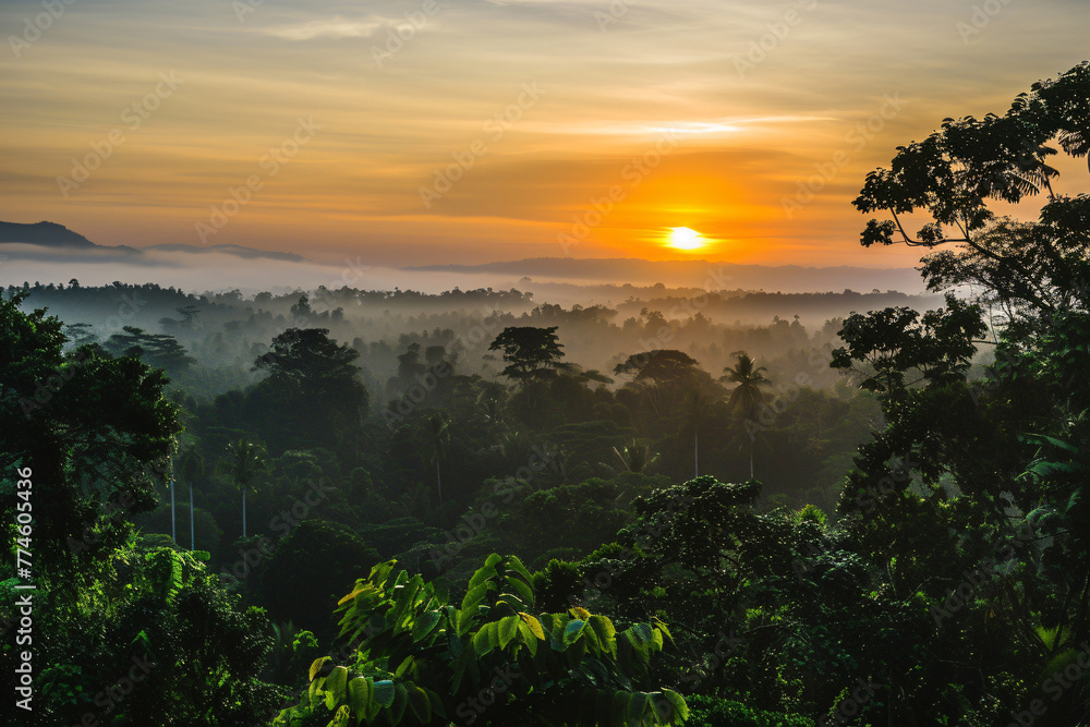 photo sunrise over bali jungle