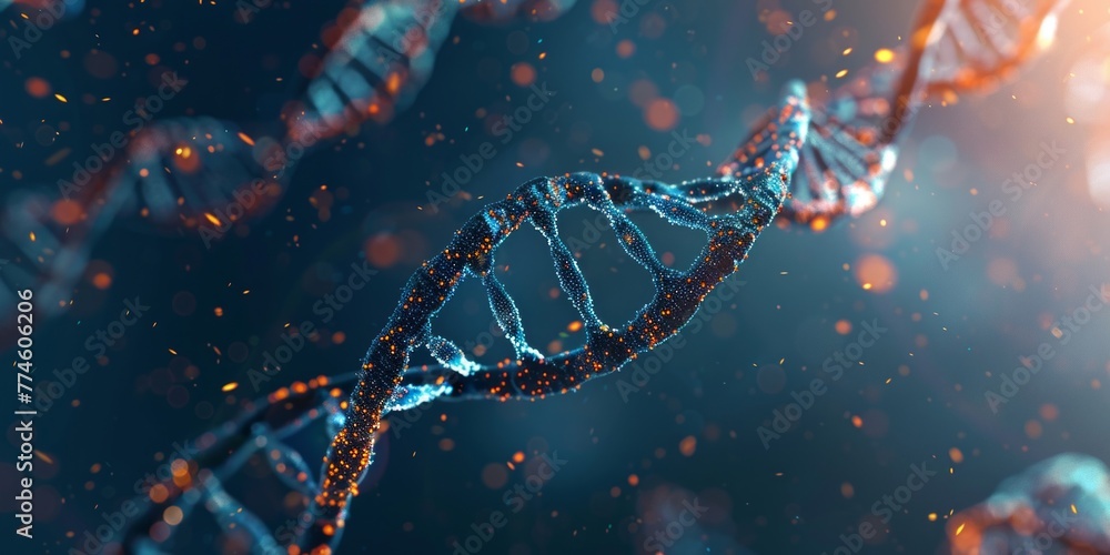 A double-stranded DNA helix in blue and orange colors, representing biotechnology and genetics A double-stranded DNA helix in blue and orange colors, representing biotechnology and genetics