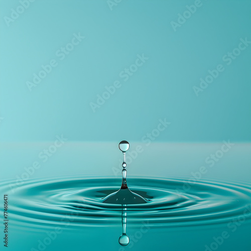 A drop of water is falling into a large body of water. The water is calm and still, with no ripples or waves. Concept of tranquility and peacefulness