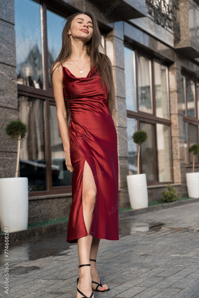 Portrait of a glamorous woman in a red dress.Sexy woman posing for the camera. Portrait of a glamorous woman in a red dress.Sexy woman posing for the camera.
