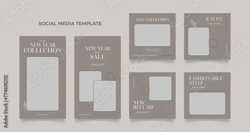 Social media template banner blog fashion sale promotion. fully editable instagram and facebook square post frame puzzle organic sale poster. brown beige vector background