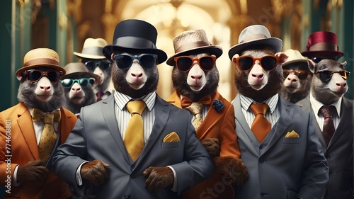 Adventures of Suave Animals, Whimsical Wardrobe, Funny animals, Sunglasses, Hat, Suit, Colorful tie, Activities, Prompts, Detective, Case, Fedora, Cool cat, DJ, Dance party, Snazzy suit, Rabbit, Talk 