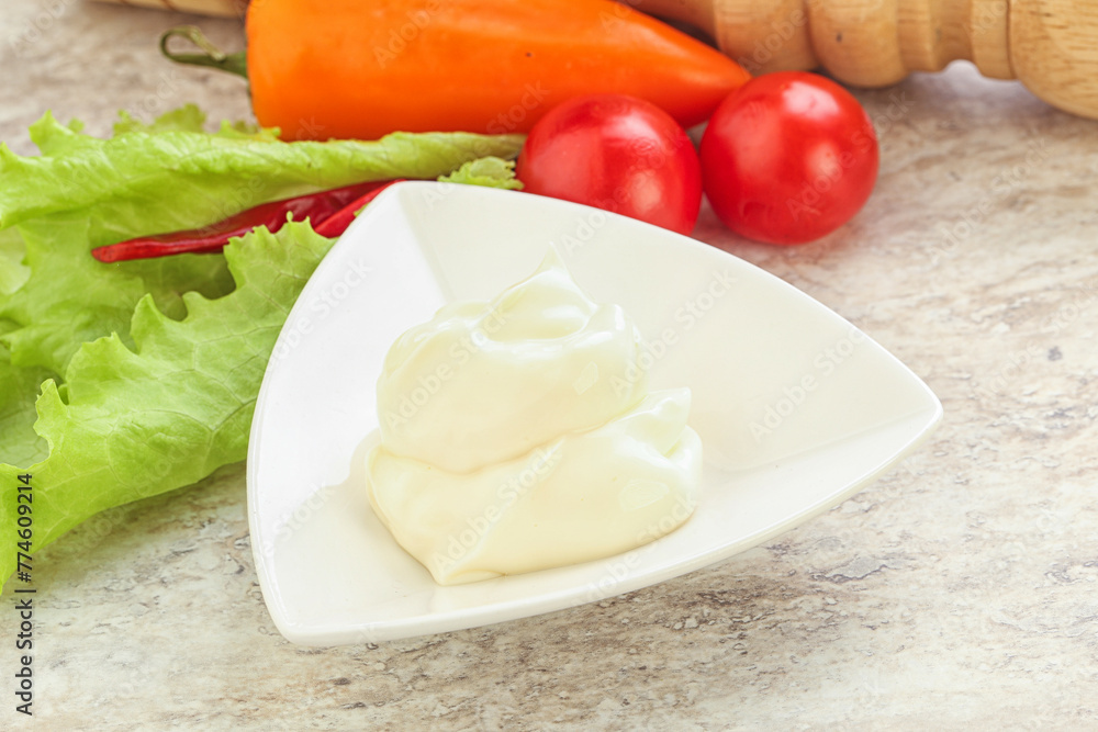 Organic mayonnaise sauce in the bowl Organic mayonnaise sauce in the bowl